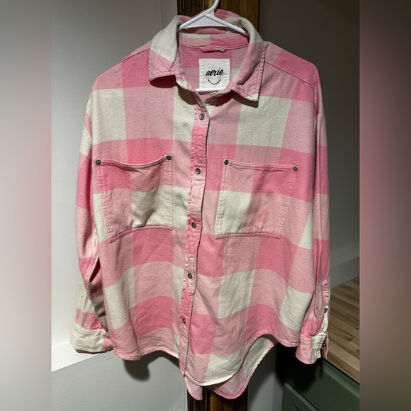 aerie Tops - Aerie Pink and Cream Checkered flannel Shirt